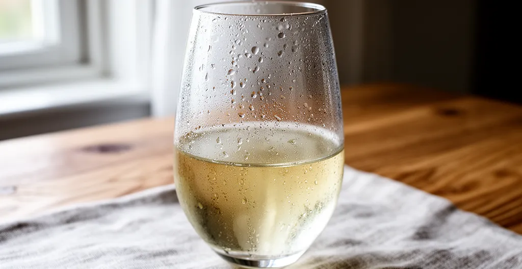 Gouttelettes de condensation sur un verre de vin blanc cristallin révélant la fraîcheur idéale